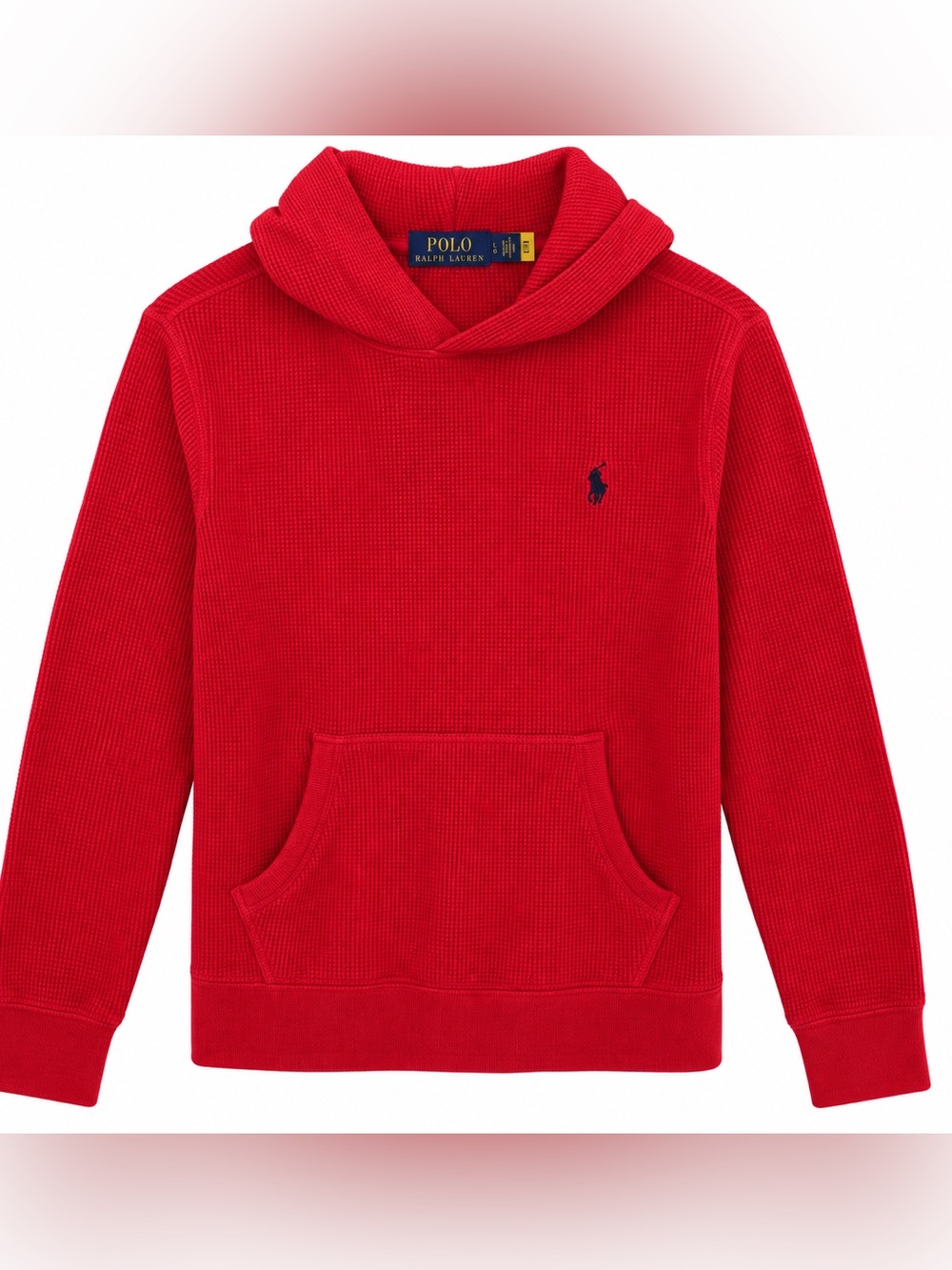 Polo Ralph Lauren Mens L Red Waffle Knit Thermal Hoodie Pony Logo 100% Cotton